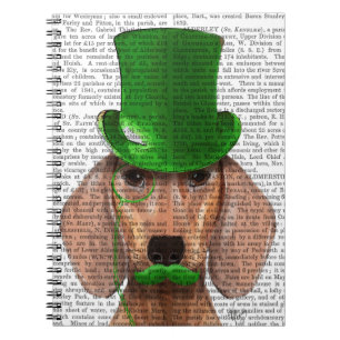 Caderno Espiral Dachshund com chapéu verde e bigode