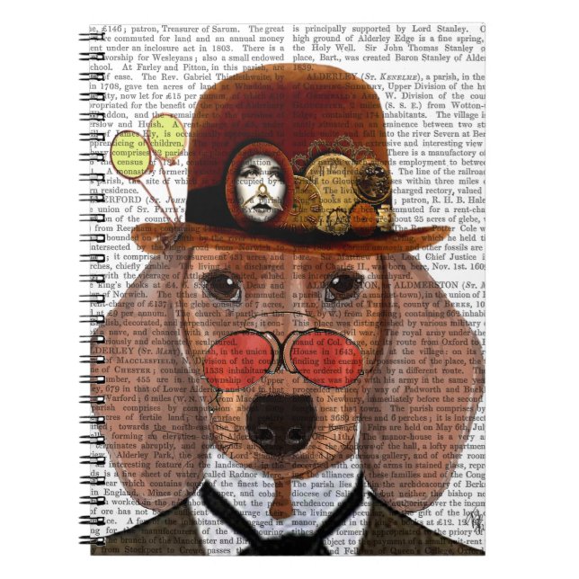 Caderno Espiral Dachshund com Steampunk Bowler Hat (Frente)