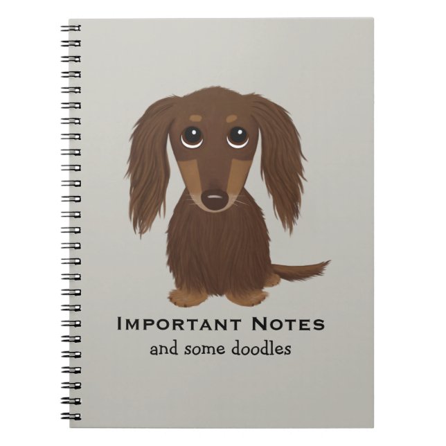 Caderno Espiral Dachshund de Chocolate Longo com Texto Personaliza (Frente)