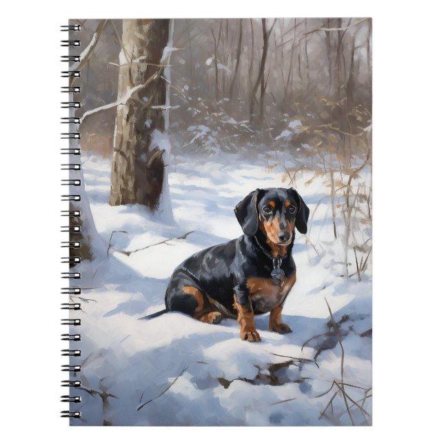 Caderno Espiral Dachshund Deixe-o nevar no Natal (Frente)