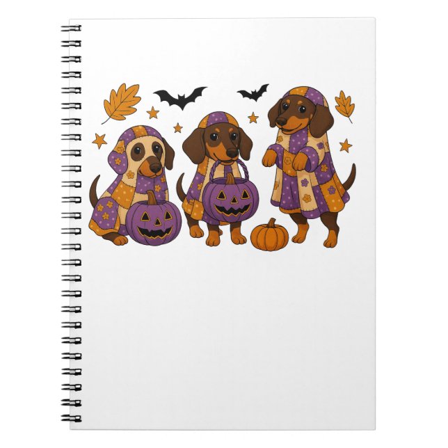 Caderno Espiral Dachshund Dog Ghost Halloween (Frente)
