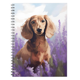 Caderno Espiral Dachshund no campo da Lavanda