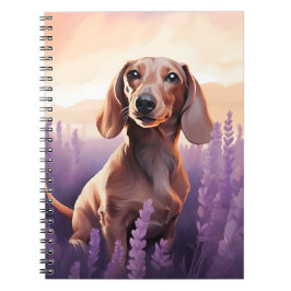 Caderno Espiral Dachshund no campo da Lavanda