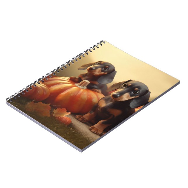 Caderno Espiral Dachshund Puppy Autumn Delight Pumpkin (Left Side)