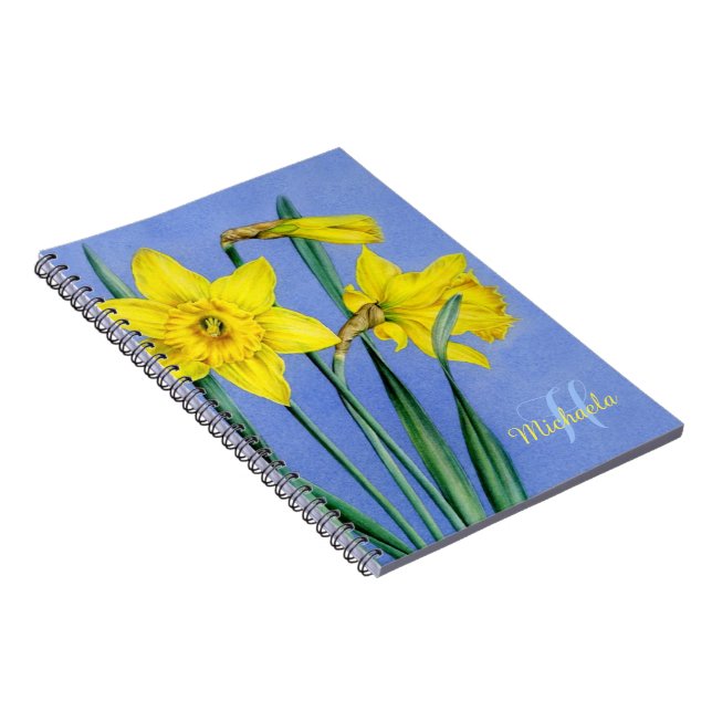 Caderno Espiral Daffodils belo nome de arte e notebook inicial (Lado Direito)
