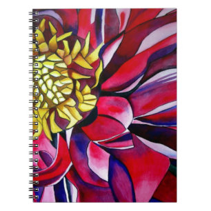 Caderno Espiral Dahlia flor original abstrato aquarela arte