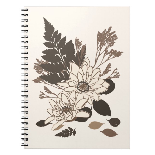 Caderno Espiral Daisies and Leaves - transparente no creme. (Frente)