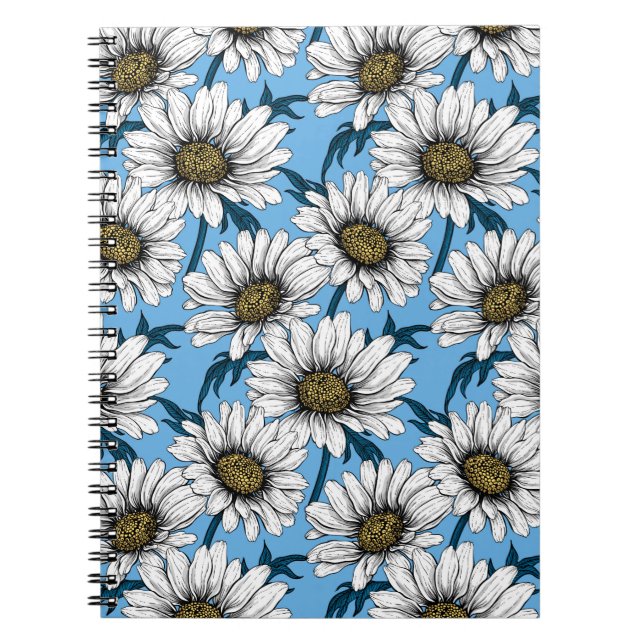 Caderno Espiral Daisies, flores silvestres em azul (Frente)