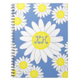 Caderno Espiral Daisy Monograma Azul Branco e Amarelo