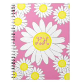 Caderno Espiral Daisy Monograma Cor-de-rosa branco e amarelo