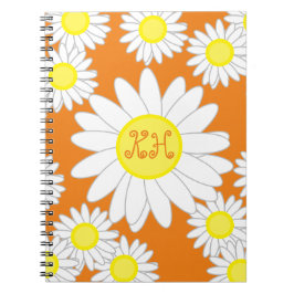 Caderno Espiral Daisy Monograma Laranja Branco e Amarelo