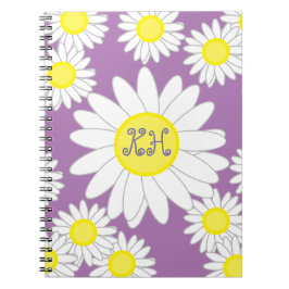 Caderno Espiral Daisy Monograma Púrpura Branco e Amarelo