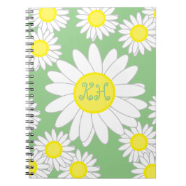 Caderno Espiral Daisy Monograma Verde Branco e Amarelo