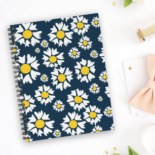 Caderno Espiral Daisy Pattern, Floral Pattern, White Daisies