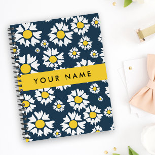 Caderno Espiral Daisy Pattern, White Daisies, Seu Nome