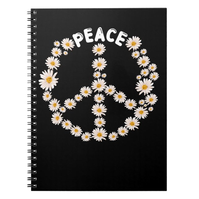 Caderno Espiral Daisy Peace Sign Women Gardener Hippie (Frente)