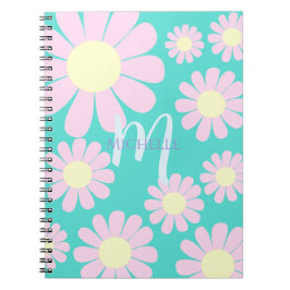Caderno Espiral Daisy Pink Teal Monograma