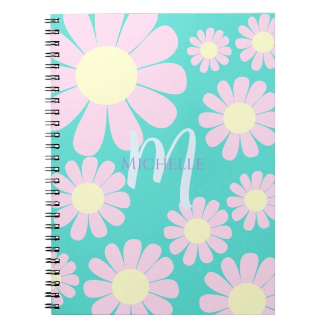 Caderno Espiral Daisy Pink Teal Monograma (Frente)