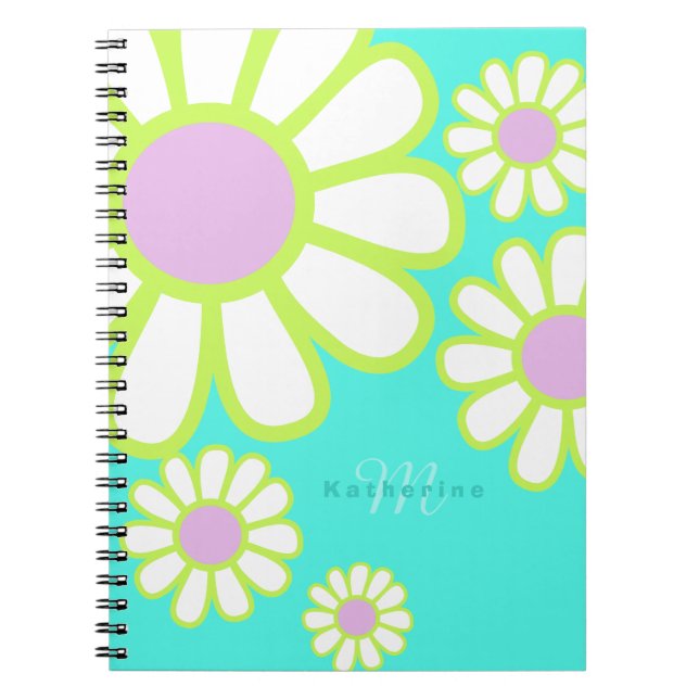 Caderno Espiral Daisy Simple Monograma Aqua (Frente)