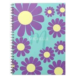 Caderno Espiral Daisy Teal Purple Monograma