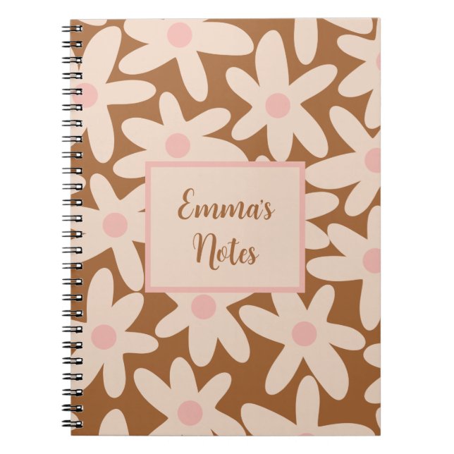 Caderno Espiral Daisy Time Cute Floral Patterno Brown and Blush (Frente)