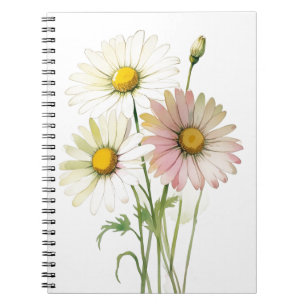 Caderno Espiral Daisy Watercolor Flower Modern Professional