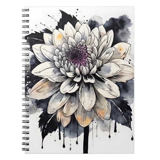 Caderno Espiral Dália - Flores de aquarela (Frente)