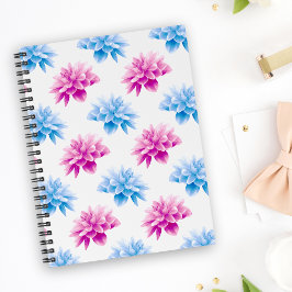Caderno Espiral Dália Rosa, Dália Azul, Padrão Floral, Flores