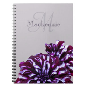 Caderno Espiral Dália roxa-esbelta flores monograma nome personali