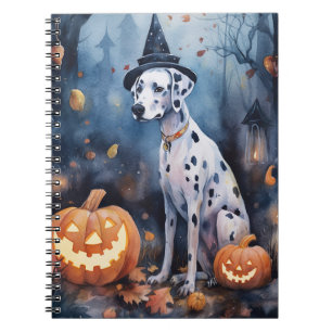 Caderno Espiral Dalmama de Halloween com Pumpkins assustado