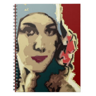 Caderno Espiral Dama dos Anos 20 com Chapéu Azul Pop Art
