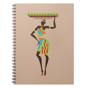 Caderno Espiral Dama Tribal Africana com arte cesta