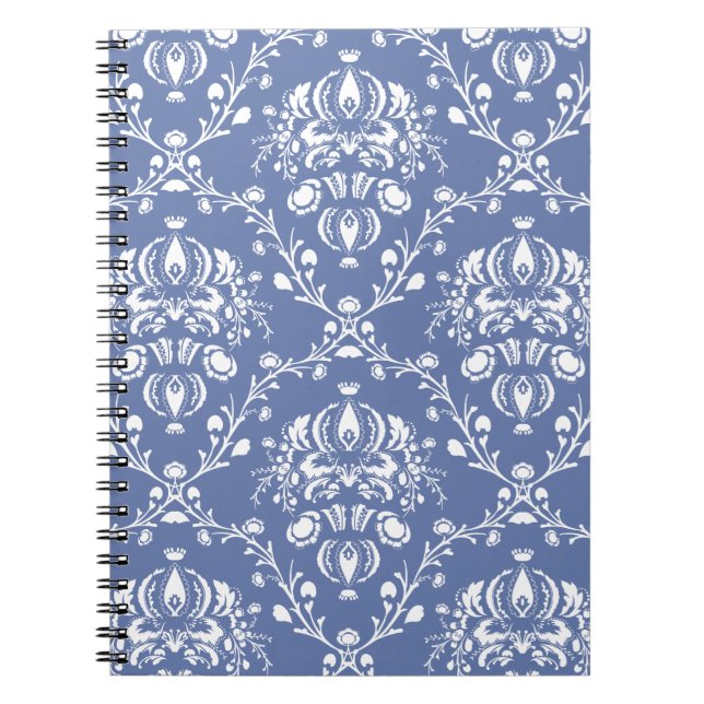 Caderno Espiral Damasco azul e branco da pervinca (Frente)