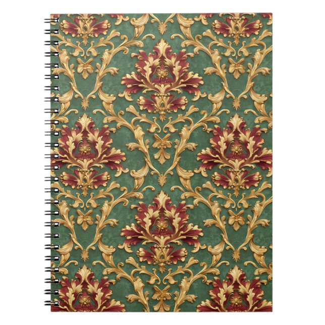 Caderno Espiral Damasco Barroco Ouro Esmeralda (Frente)