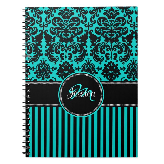 Caderno Espiral Damasco branco branco preto-branco personalizado (Frente)