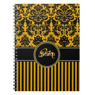 Caderno Espiral Damasco branco preto-branco personalizado