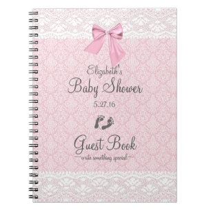 Caderno Espiral Damasco do rosa do livro de hóspedes do chá de