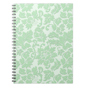Caderno Espiral Damasco Floral Monocromático do Pastel Verde