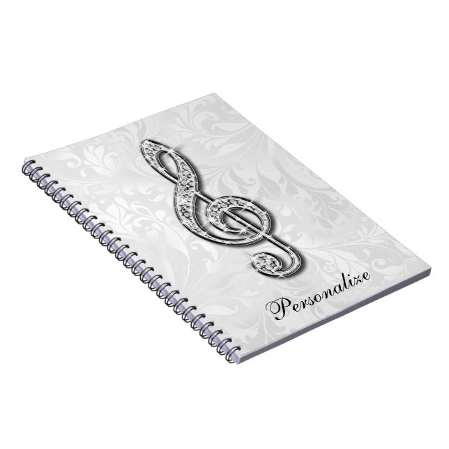 Caderno Espiral Damasco floral personalizado da nota da música do (Lado Direito)
