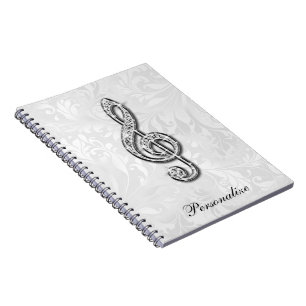 Caderno Espiral Damasco floral personalizado da nota da música do