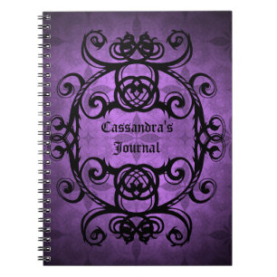 Caderno Espiral Damasco gótico elegante roxo e preto
