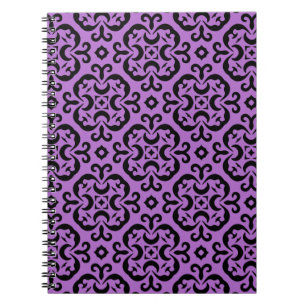 Caderno Espiral Damasco kaleidoscopic preto e roxo do Victorian