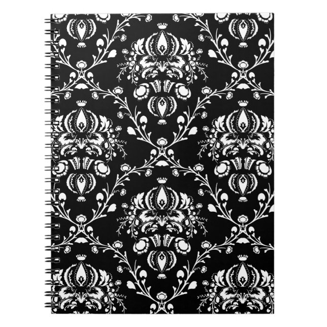 Caderno Espiral Damasco preto e branco (Frente)