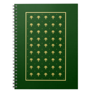 Caderno Espiral Damasco verde e Dourado elegante