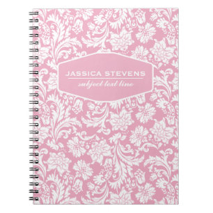 Caderno Espiral Damascos florais elegantes do vintage cor-de-rosa