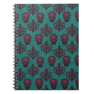 CADERNO ESPIRAL DAMASK SKULL HOT PINK NO TEAL