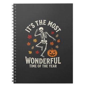Caderno Espiral Dança de Esqueleto de Halloween Abóbora Outono