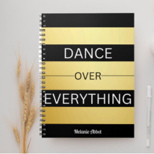 Caderno Espiral "DANÇAR SOBRE TUDO" Preto e Dourado