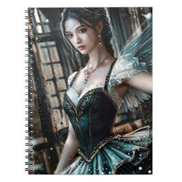Caderno Espiral Dançarina balé em um Tu Verde e Asas Fadas