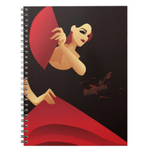 Caderno Espiral Dançarina de flamenco espanhola com fã preto e ver